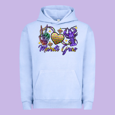 Peace Love Crawfish Mardi Gras Skeleton Hand Urban Hoodie Designed By Fadigitalartstudio