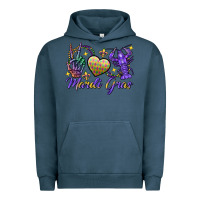 Pigment Midnight Navy Peace love crawfish Mardi Gras skeleton hand Urban Hoodie - FaDigitalArtStudio