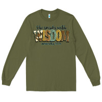 Army Green she speaks with wisdom proverbs 31 26 Long Sleeve Tee - NancyCooperArtShop