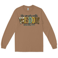 Toasted Coconut she speaks with wisdom proverbs 31 26 Long Sleeve Tee - NancyCooperArtShop