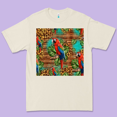 Macaw Parrot Seamless Pattern Premium Tee Designed By Hra Design Shop