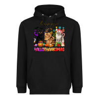Black happy hallothanksmas cats Heavyweight Hoodie - texasbilliewilder