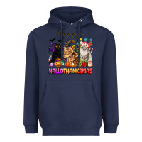 Navy happy hallothanksmas cats Heavyweight Hoodie - texasbilliewilder