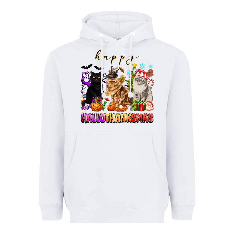 Happy Hallothanksmas Cats Heavyweight Hoodie by texasbilliewilder | Teevron