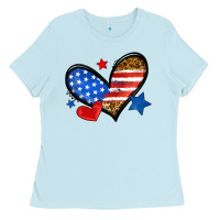 Baby Blue American flag heart leopard Ladies Tee - Neo Western