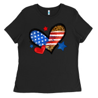 Black American flag heart leopard Ladies Tee - Neo Western