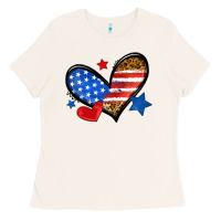 Bone American flag heart leopard Ladies Tee - Neo Western