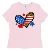 Bubblegum Pink American flag heart leopard Ladies Tee - Neo Western