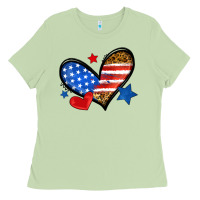 Matcha American flag heart leopard Ladies Tee - Neo Western
