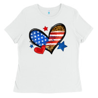 White American flag heart leopard Ladies Tee - Neo Western