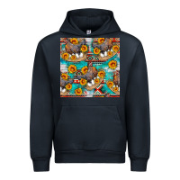 Navy chicken with eggs and sunflowers seamles pattern Urban Hoodie - FaDigitalArtStudio