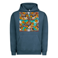 Pigment Midnight Navy chicken with eggs and sunflowers seamles pattern Urban Hoodie - FaDigitalArtStudio
