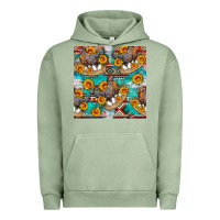Pigment Oil Green chicken with eggs and sunflowers seamles pattern Urban Hoodie - FaDigitalArtStudio
