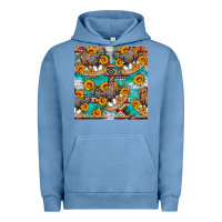 Pigment Pebble Blue chicken with eggs and sunflowers seamles pattern Urban Hoodie - FaDigitalArtStudio
