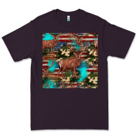 Plum hunting deer american flag seamless pattern Premium Tee - HRA Design Shop