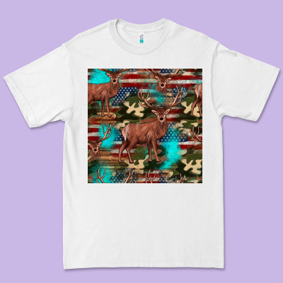 Hunting Deer American Flag Seamless Pattern Premium Tee Designed By Hra Design Shop