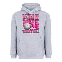 Heather Grey In October We Wear Pink and Watch Volleyball Heavyweight Hoodie - texasbilliewilder