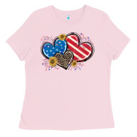 Bubblegum Pink American Flag heart Ladies Tee - CowGirlArtShop
