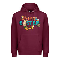 Burgundy Happy Easter y'all Easter Day Premium Hoodie - HowdyJamesFarm