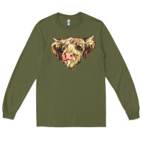 Army Green scottish cow Long Sleeve Tee - NancyCooperArtShop