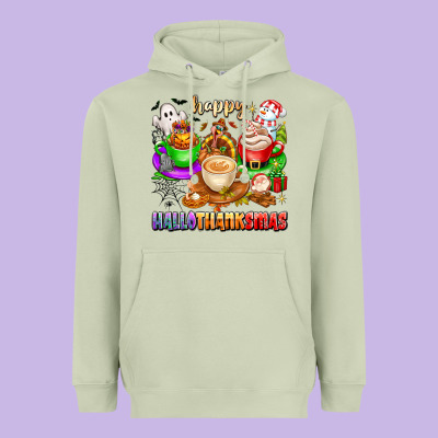 Happy Hallothanksmas Coffee Cups With Ghost Turkey Heavyweight Hoodie Designed By Texasbilliewilder
