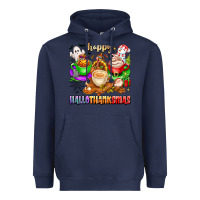 Navy happy hallothanksmas coffee cups with ghost turkey Heavyweight Hoodie - texasbilliewilder