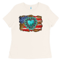 Bone American flag leopard turquoise gemstone Ladies Tee - Neo Western