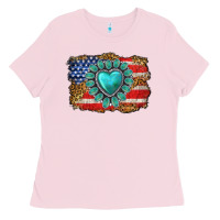 Bubblegum Pink American flag leopard turquoise gemstone Ladies Tee - Neo Western