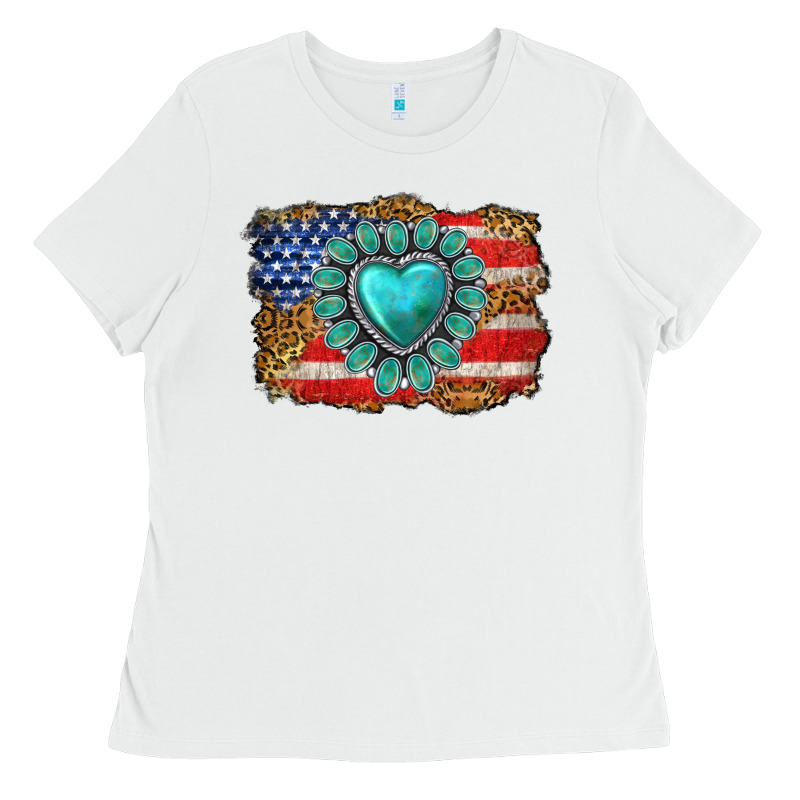 American Flag Leopard Turquoise Gemstone Ladies Tee by Neo Western | Teevron