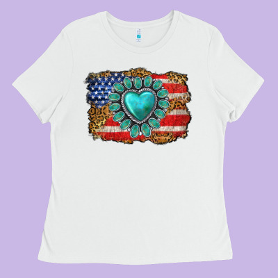American Flag Leopard Turquoise Gemstone Ladies Tee Designed By Neo Western
