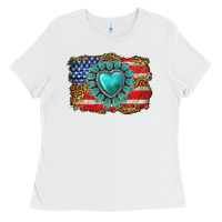 White American flag leopard turquoise gemstone Ladies Tee - Neo Western