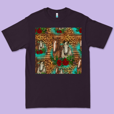 Horses With Roses Seamless Pattern Premium Tee Designed By Hra Design Shop