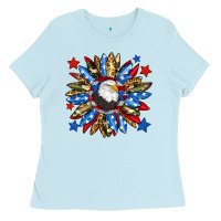 Baby Blue American flag sunflower Ladies Tee - Neo Western