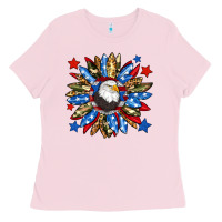 Bubblegum Pink American flag sunflower Ladies Tee - Neo Western