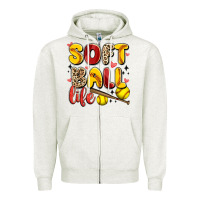 Oatmeal Heather softball life Zipper Hoodie - Artiststas