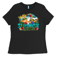Black hello summer Ladies Tee - SublimationCraftShop