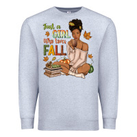 Heather Grey Just a girl who loves Fall afro woman Premium Sweatshirt - NancyCooperArtShop