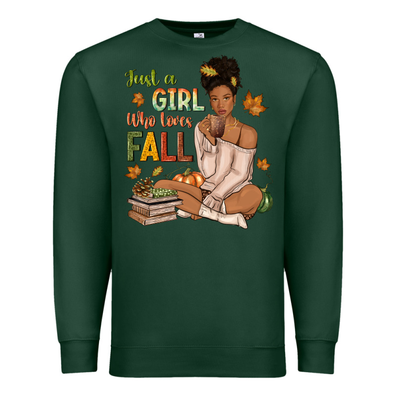 Just A Girl Who Loves Fall Afro Woman Premium Sweatshirt by NancyCooperArtShop | Teevron