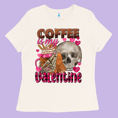 Coffee Is My Valentine Skull Ladies Tee Designed By Fadigitalartstudio