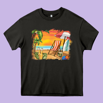 Sunset Beach Background Heavy Core Tee Designed By Barkaloodesign