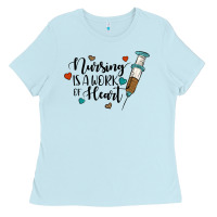 Baby Blue nursing i̇s a work of heart Ladies Tee - JahusDesignShop