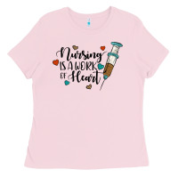 Bubblegum Pink nursing i̇s a work of heart Ladies Tee - JahusDesignShop