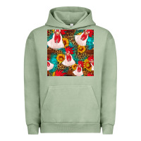 Pigment Oil Green western  chicken with sunflowers seamless pattern Urban Hoodie - FaDigitalArtStudio