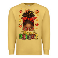 Antique Gold merry and bright christmas afro messy bun Premium Sweatshirt - texasbilliewilder