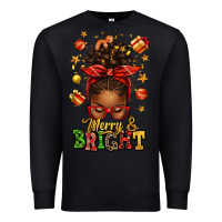 Black merry and bright christmas afro messy bun Premium Sweatshirt - texasbilliewilder