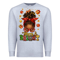 Heather Grey merry and bright christmas afro messy bun Premium Sweatshirt - texasbilliewilder