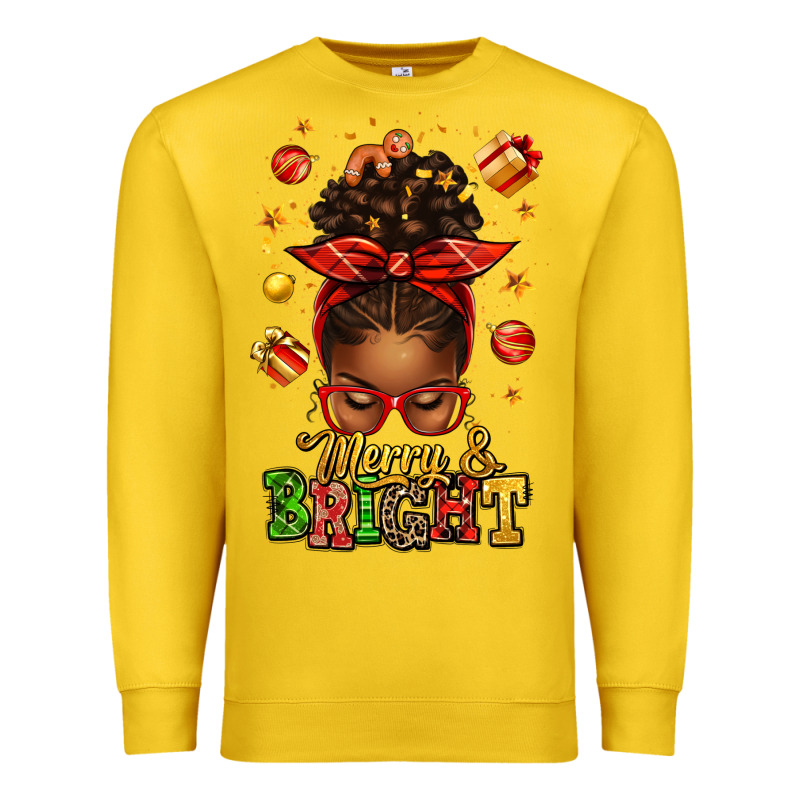 Merry And Bright Christmas Afro Messy Bun Premium Sweatshirt by texasbilliewilder | Teevron