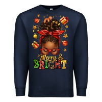 Navy merry and bright christmas afro messy bun Premium Sweatshirt - texasbilliewilder