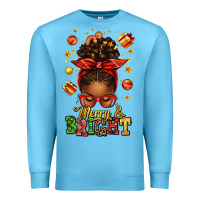 Ocean Blue merry and bright christmas afro messy bun Premium Sweatshirt - texasbilliewilder