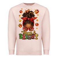 Pale Pink merry and bright christmas afro messy bun Premium Sweatshirt - texasbilliewilder